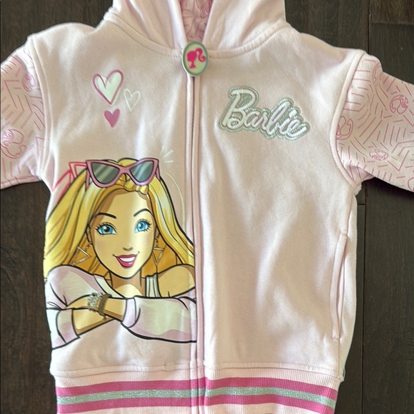 NWT Girls Barbie Pink Hoodie with Heart Design and Full Zipper! - Picture 1 of 11